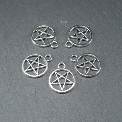 5 Anhänger Pentagramm, antik silberfarben, 10605