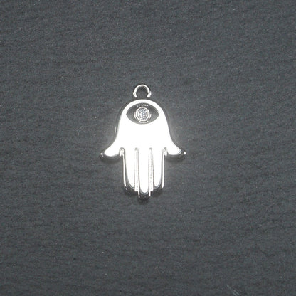 Anhänger Hamsa, Zirkonia, Hand der Fatima, Messing, versilbert, 10648