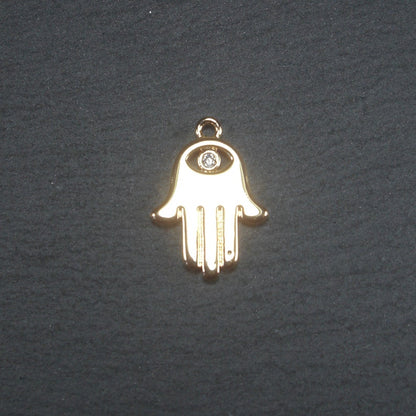 Anhänger Hamsa, Zirkonia, Hand der Fatima, Messing, 24 K vergoldet, 10647