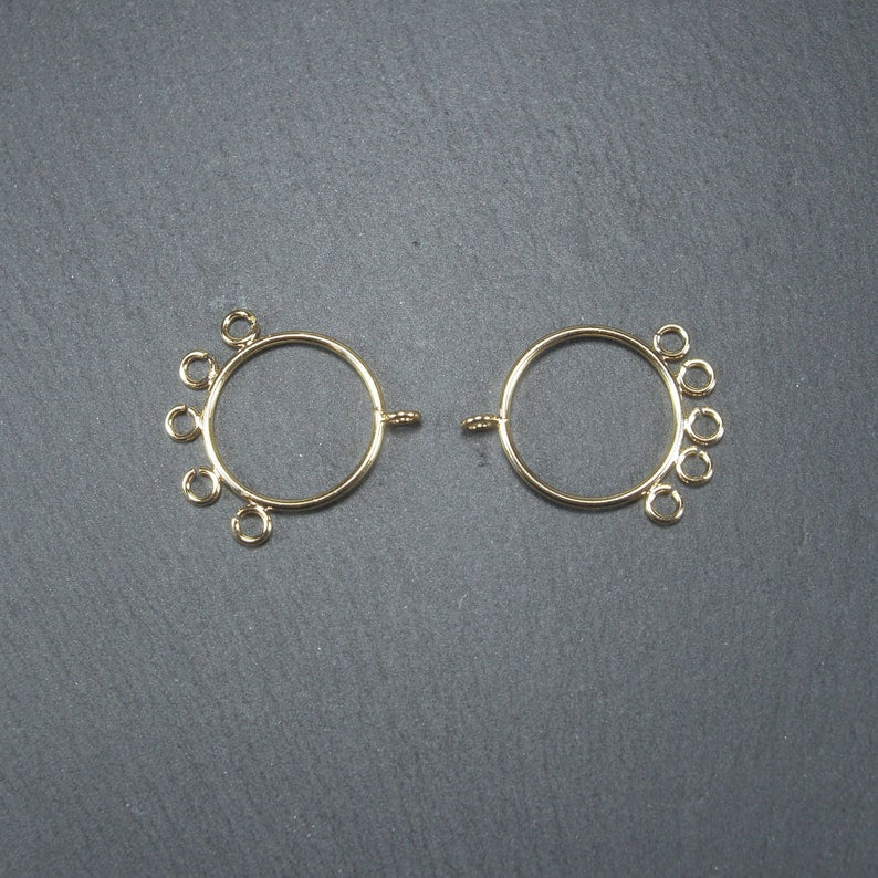 2 Anhänger Kreis mit Ösen, Creole, Messing, 24 K vergoldet, 10617