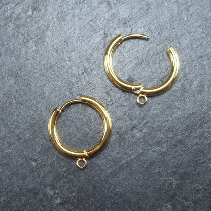 1 Paar große Klappcreolen für Anhänger, Edelstahl goldfarben, Ohrhaken, 10168