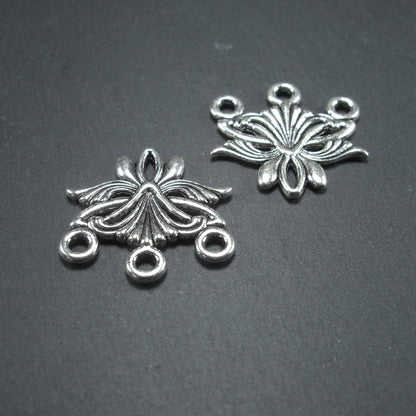 2 Chandelier Verbinder floral, Jugendstil, antik silberfarben, Ohrringe, DIY, 10271
