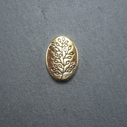 6 Perlen oval, floral, Blumen, antik goldfarben, 10217