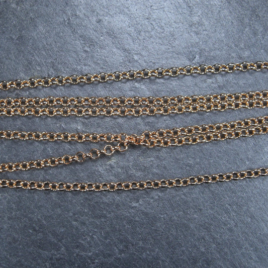 Feine Rolokette 3 mm, Meterware, Messing, 24 K vergoldet, 10143