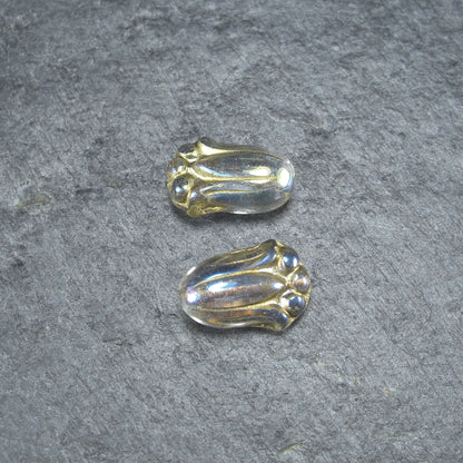 2 Böhmische Glasperlen, floral, grün violett gold, 10361