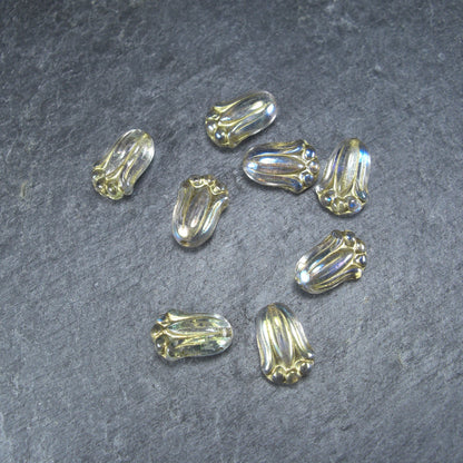 2 Böhmische Glasperlen, floral, grün violett gold, 10361