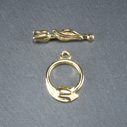 Knebel Verschluss, floral, 1 Satz für Armband, Halskette, Messing, 24 Karat vergoldet, Verschluss, 10340