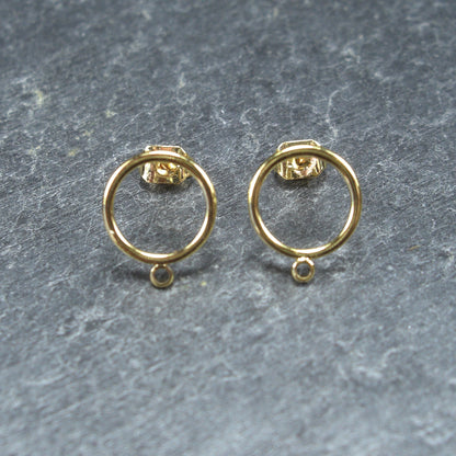 1 Paar Ohrstecker für Anhänger, Kreis, Messing, 24 K vergoldet, Brisuren, 10437