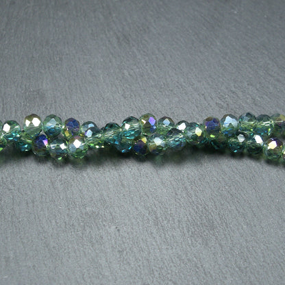 1 Strang Glas Perlen, Glas geschliffen, dunkel-seegrün, Kristall, 10491