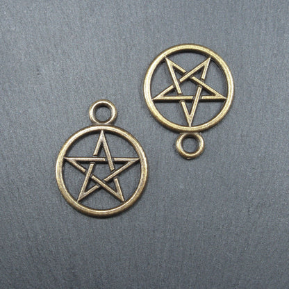5 Anhänger Pentagramm, bronzefarben, 10504