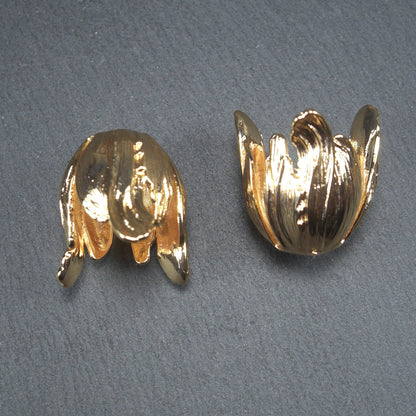 Perlenkappe/Anhänger Tulpe, Messing, 24 Karat vergoldet, Blüte, 10420