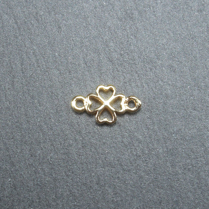 5 Verbinder Klee, Kleeblatt, Messing, 24 K vergoldet, 10423