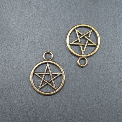 5 Anhänger Pentagramm, bronzefarben, 10504