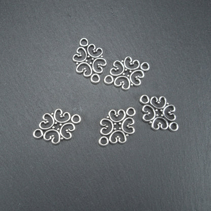 5 Verbinder filigranes Ornament, antik silberfarben, 10475