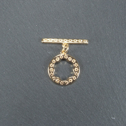 Knebel Verschluss, floral, 1 Satz für Armband, Halskette, Messing, 24 Karat vergoldet, Verschluss, 10529