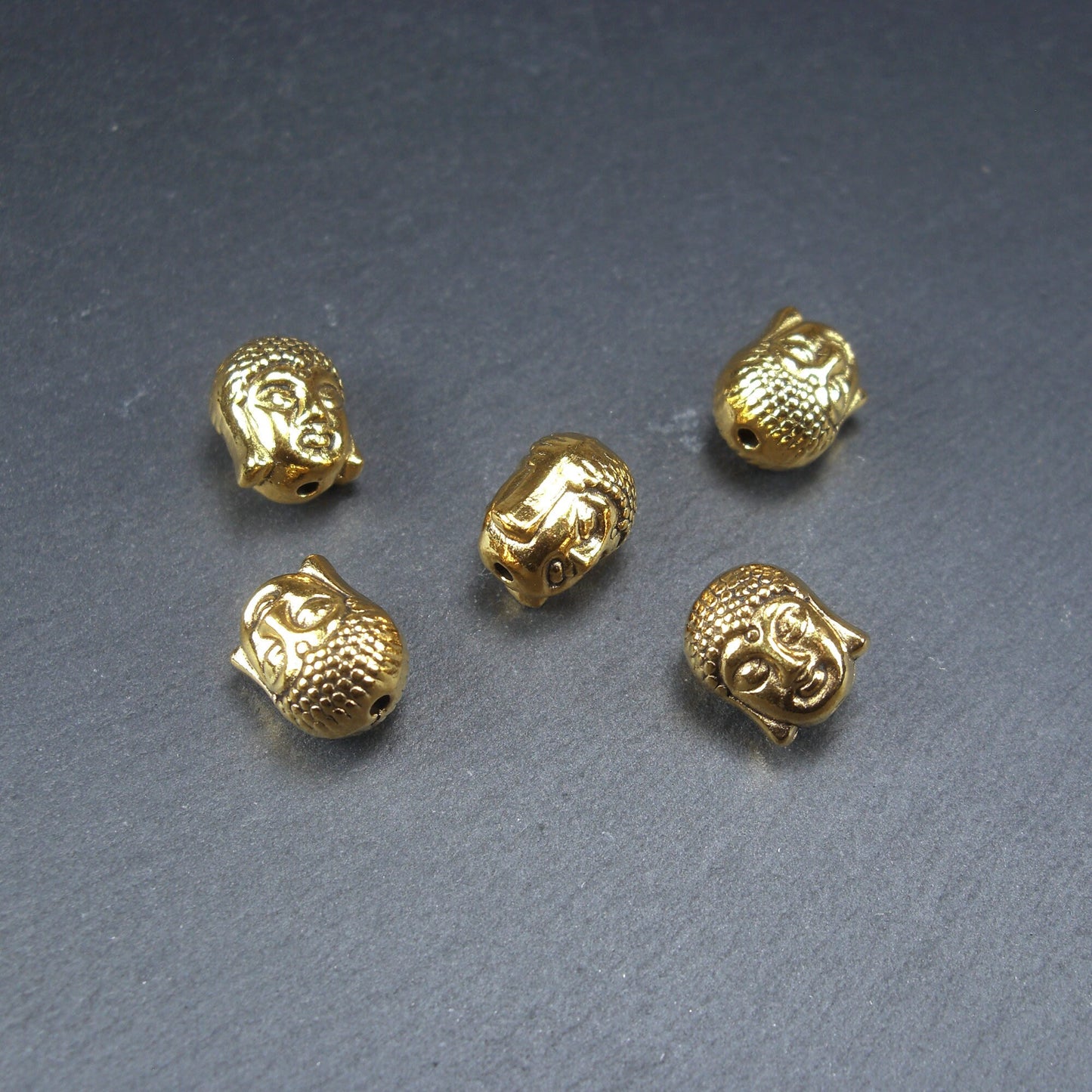 5 Perlen Buddha, Buddhakopf, goldfarben, 10472