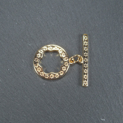Knebel Verschluss, floral, 1 Satz für Armband, Halskette, Messing, 24 Karat vergoldet, Verschluss, 10529