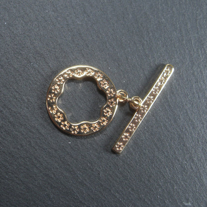 Knebel Verschluss, floral, 1 Satz für Armband, Halskette, Messing, 24 Karat vergoldet, Verschluss, 10529