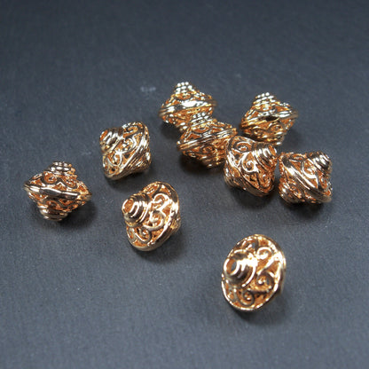 1 filigrane Perle, florales Muster, ufoförmig, 24 K vergoldet, 10602