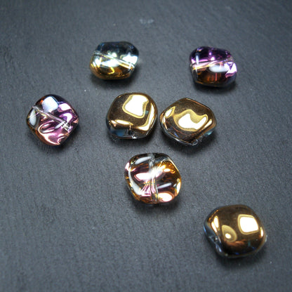5 Glasperlen 10 mm, unregelmäßig, glänzend, rosa gold bronze, 10566