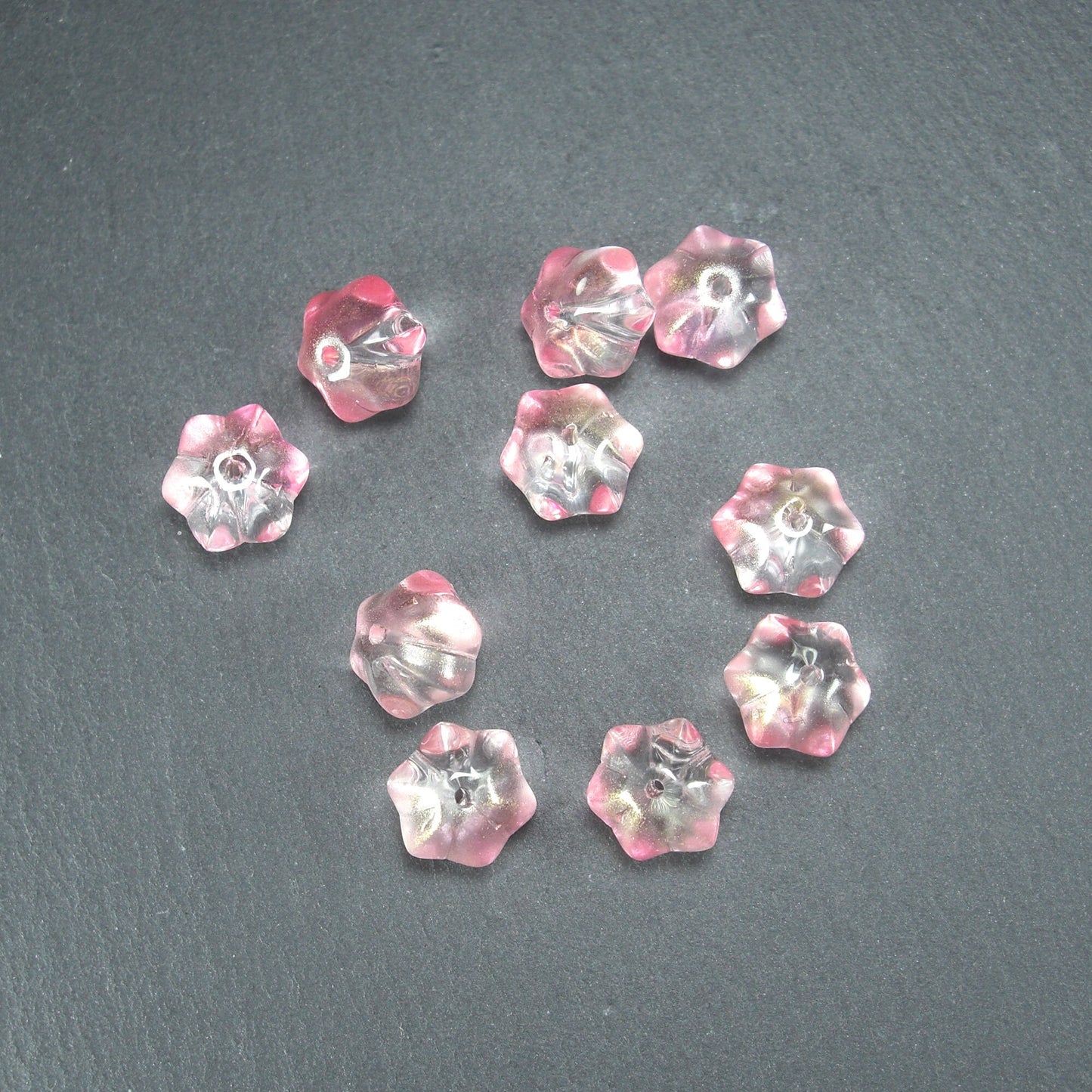 10 süße Glas Perlen 10 mm, geriffelt, Blume, Blüte, 10558