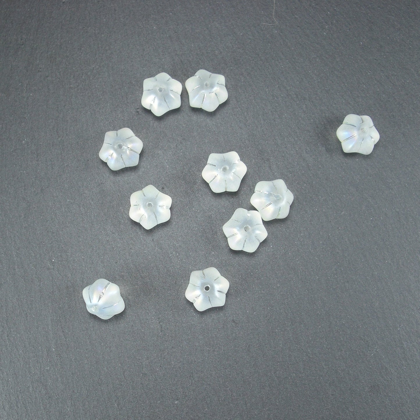 10 süße Glas Perlen 10 mm, geriffelt, Blume, Blüte, 10560