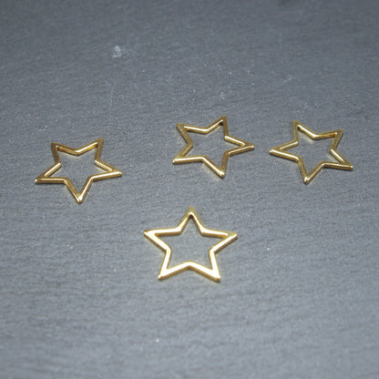 4 Stern Verbinder mittel, Anhänger, Edelstahl, gold, 10657