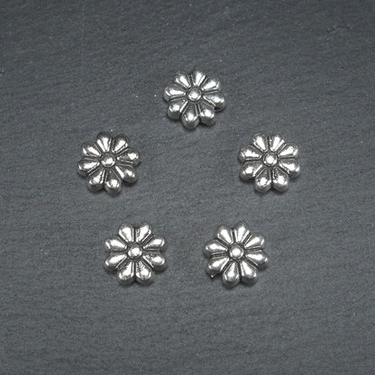5 Blumen Perlen, Blüten, antik silberfarben, 10589