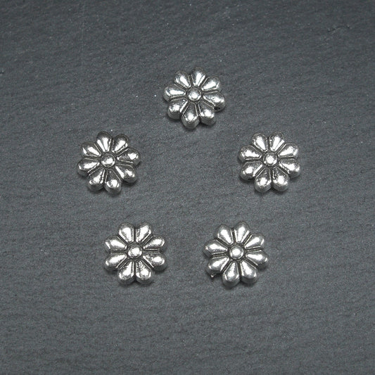 5 Blumen Perlen, Blüten, antik silberfarben, 10589