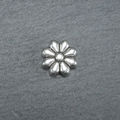5 Blumen Perlen, Blüten, antik silberfarben, 10589