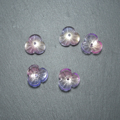 5 Glas Perlen/Spacer 12 x 3 mm, Blume, Blüte, lila pink gold, 10537