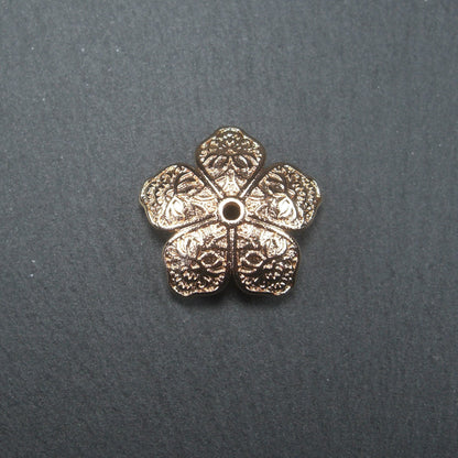 2 Perlenkappen 15 x 5 mm, Messing, 24 Karat vergoldet, 10646