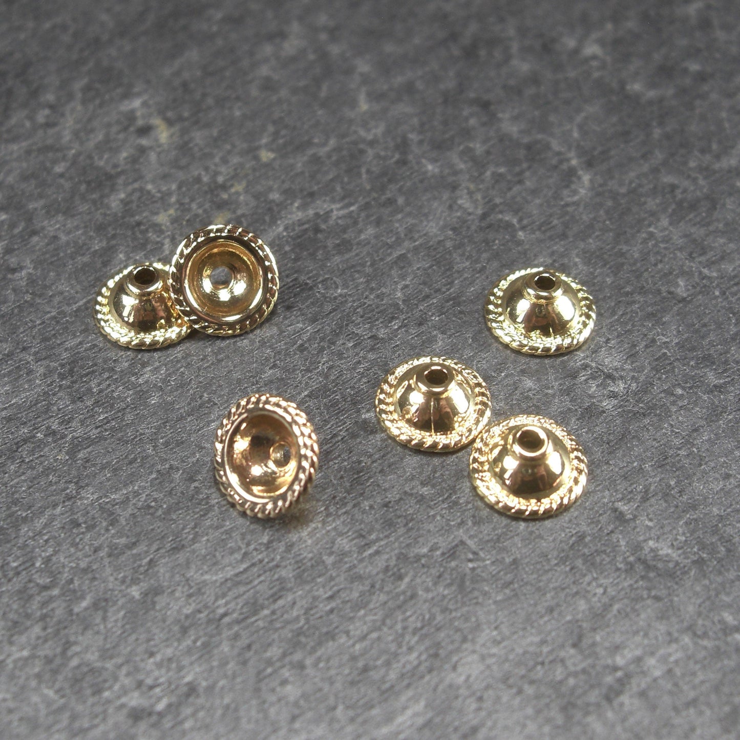 2 Perlenkappen, schlicht, Messing, 24 K vergoldet, 10705
