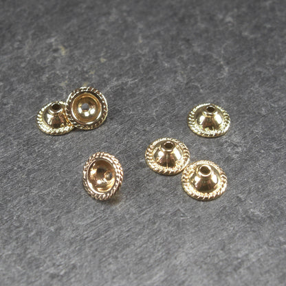 2 Perlenkappen, schlicht, Messing, 24 K vergoldet, 10705