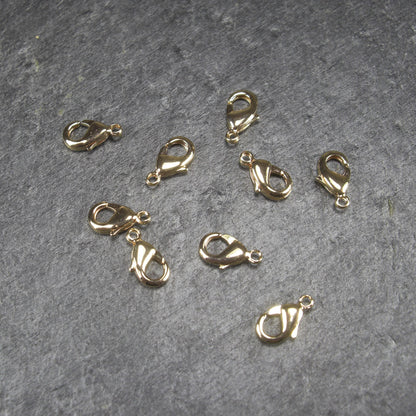 5 kleine Karabiner 10 x 5 mm, Messing 24 K vergoldet, Verschluss, 10721