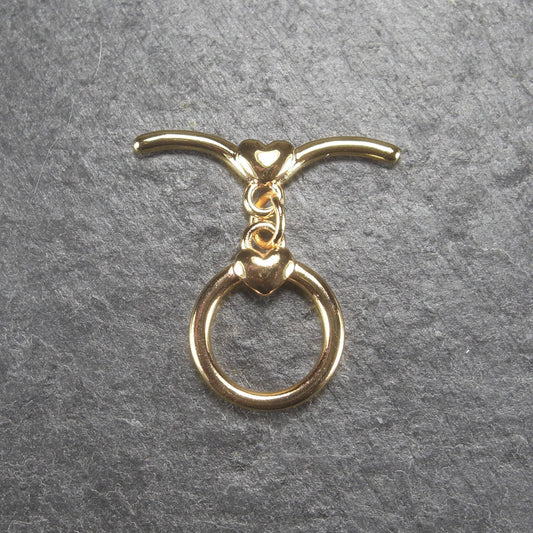 Knebel Verschluss, schlicht mit Herz, 1 Satz für Armband, Halskette, Messing, 24 Karat vergoldet, 10819
