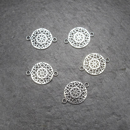 5 Verbinder Mandala, Blume, Blüte, antik silberfarben, 10864