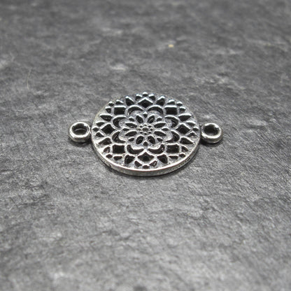 5 Verbinder Mandala, Blume, Blüte, antik silberfarben, 10864